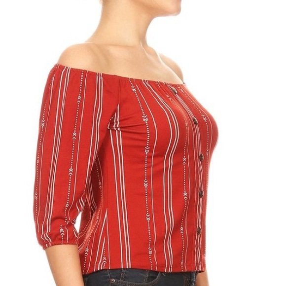NWOT Red & White Off shoulders top     Sizes - S,M & XL - Picture 3 of 5